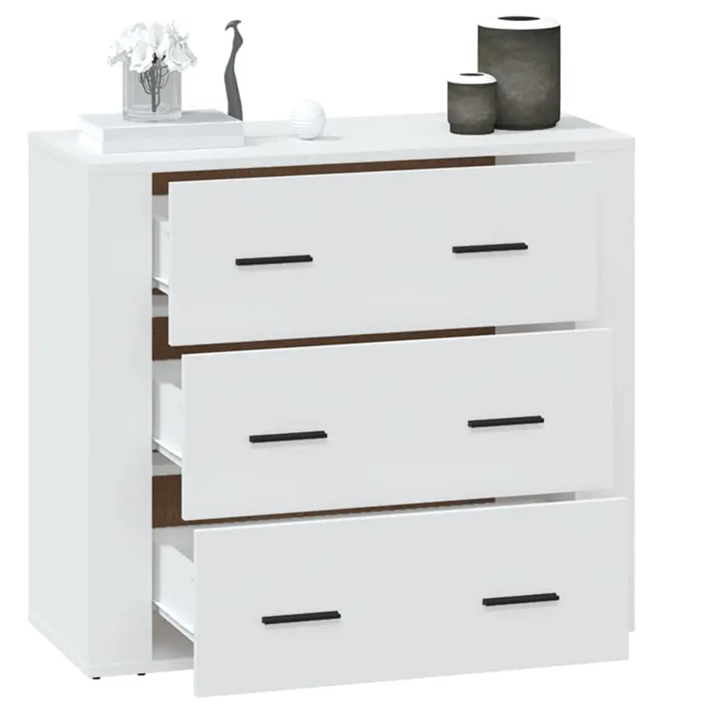 Engineered Wood White Sideboard Cabinet with 3 Drawers
