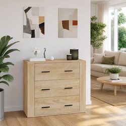 Beige Engineered Wood Sideboard Storage Cabinet with 3 Drawers