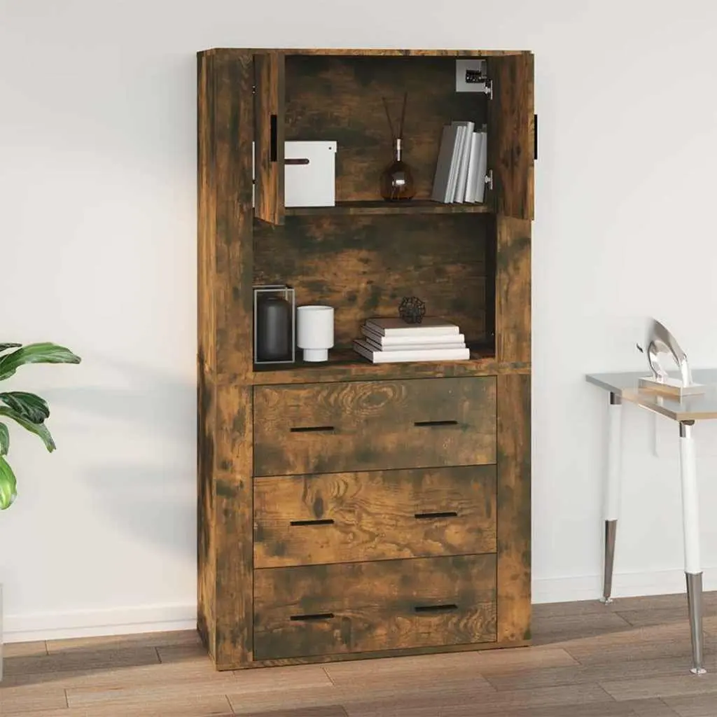 Wall Cabinet Hanging Storage Smoked Oak Engineered Wood 80x33x80 cm Organiser