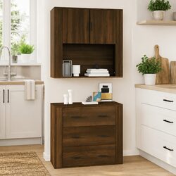 Brown Oak Wall Cabinet 80x33x80 cm Engineered Wood Storage