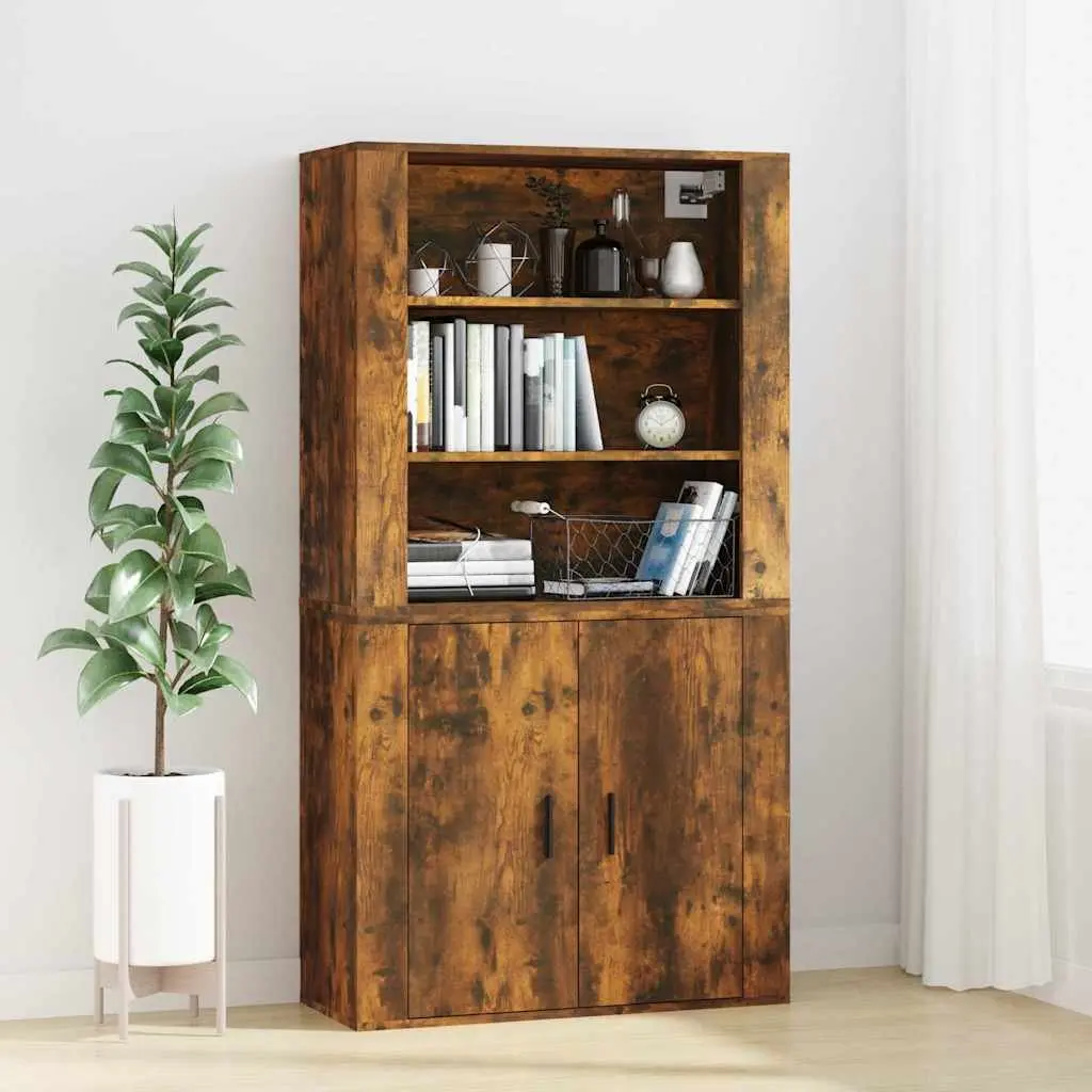Brown Engineered Wood Wall Cabinet with Shelves