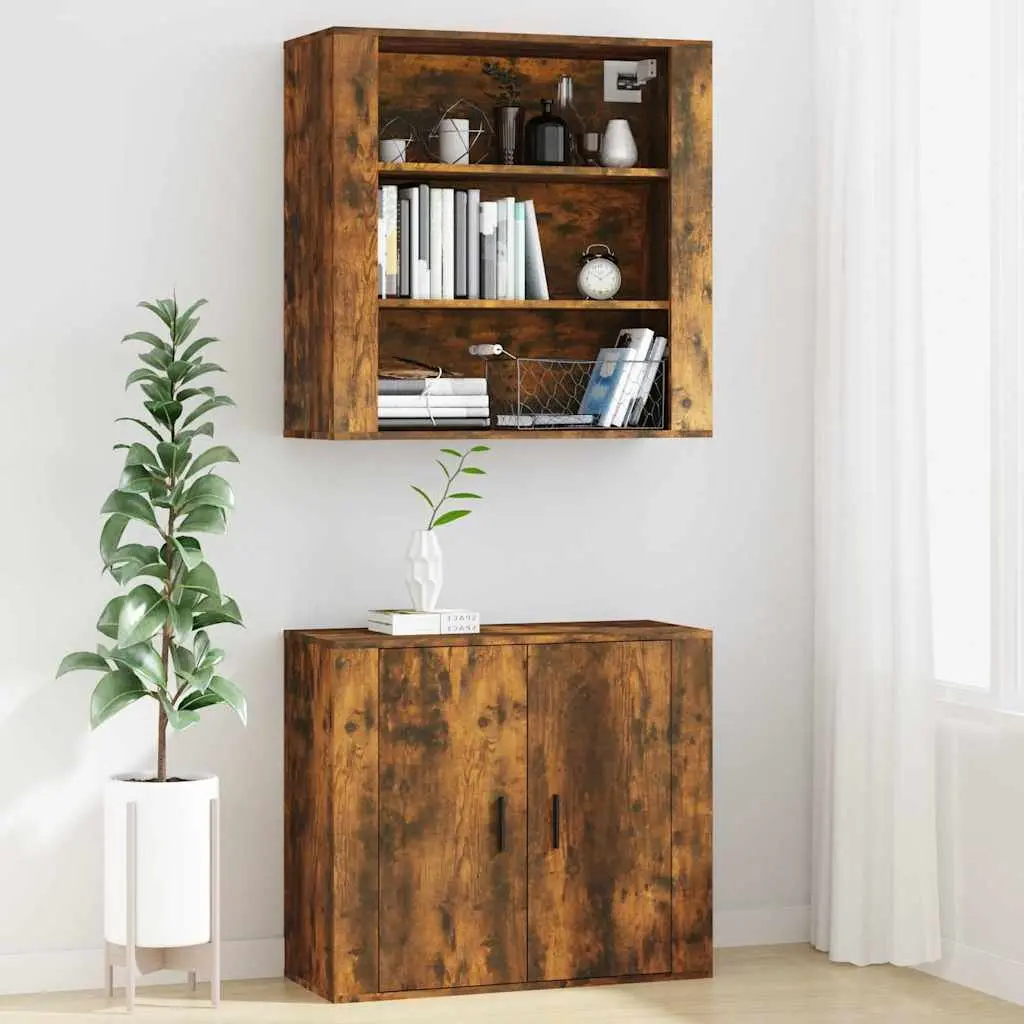 Brown Engineered Wood Wall Cabinet with Shelves