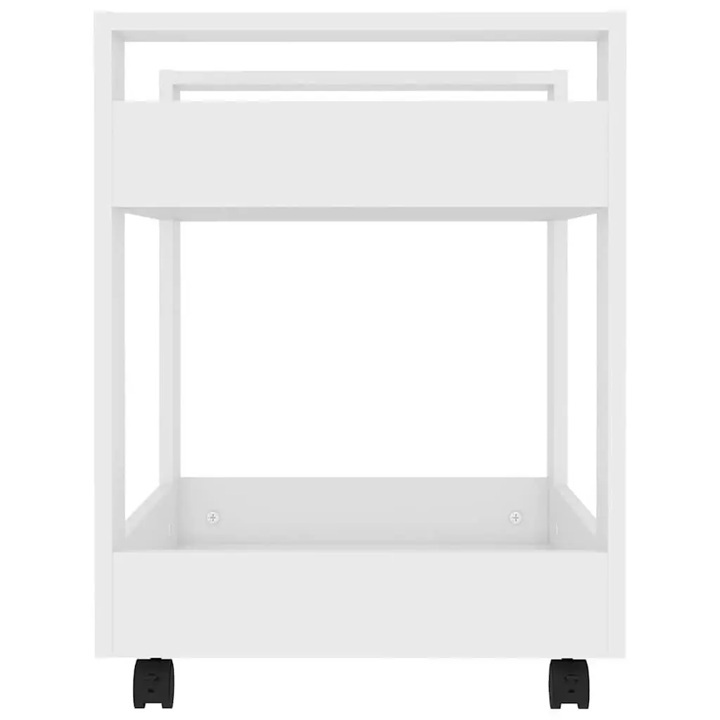 Desk Trolley Engineered Wood 60x45x60 cm White Open Shelves Rolling Casters
