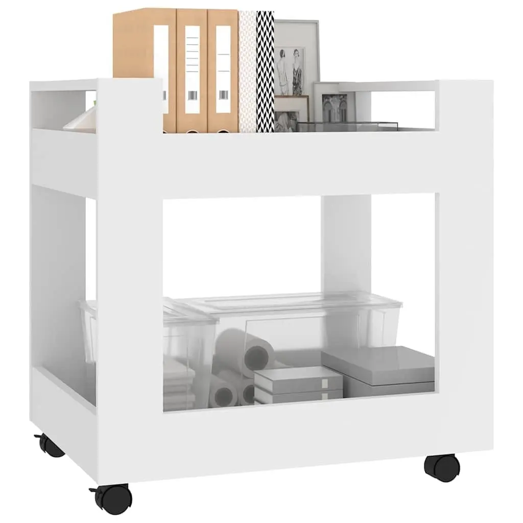 Desk Trolley Engineered Wood 60x45x60 cm White Open Shelves Rolling Casters