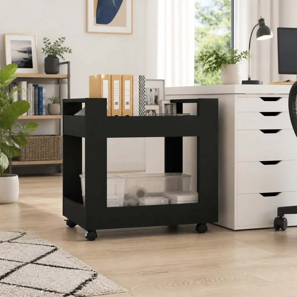 Desk Trolley Engineered Wood 60x45x60cm Black Rolling Storage Shelves