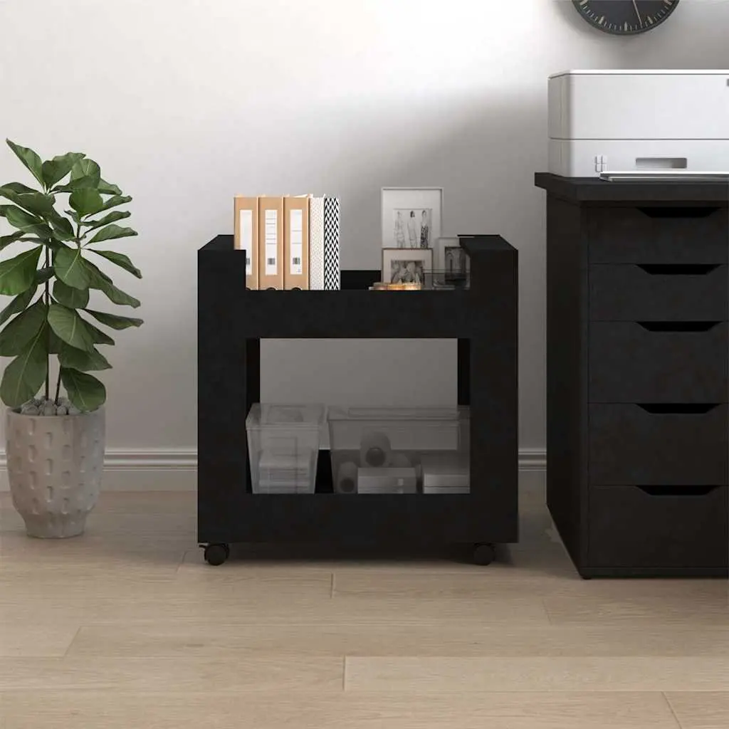 Desk Trolley Engineered Wood 60x45x60cm Black Rolling Storage Shelves