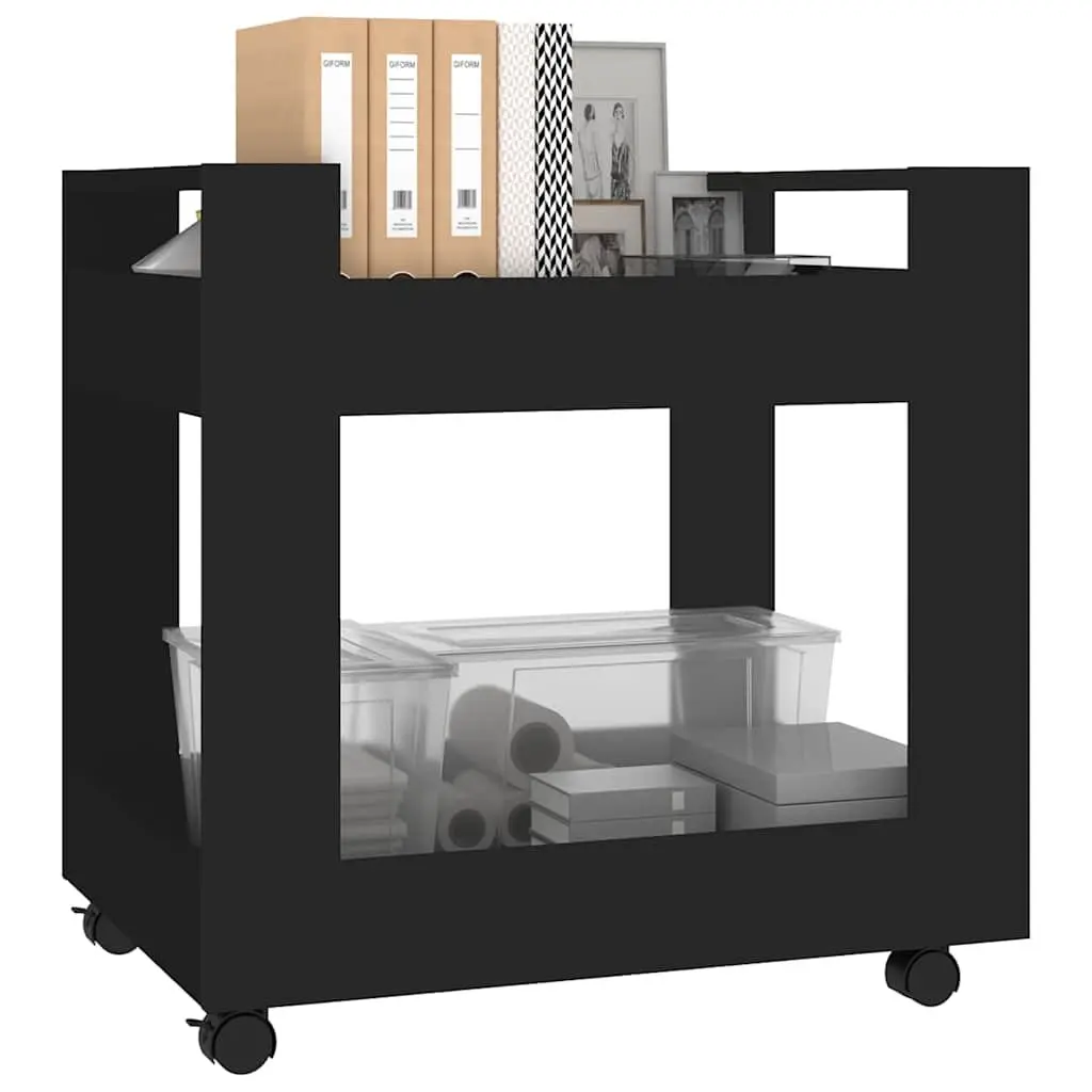 Desk Trolley Engineered Wood 60x45x60cm Black Rolling Storage Shelves