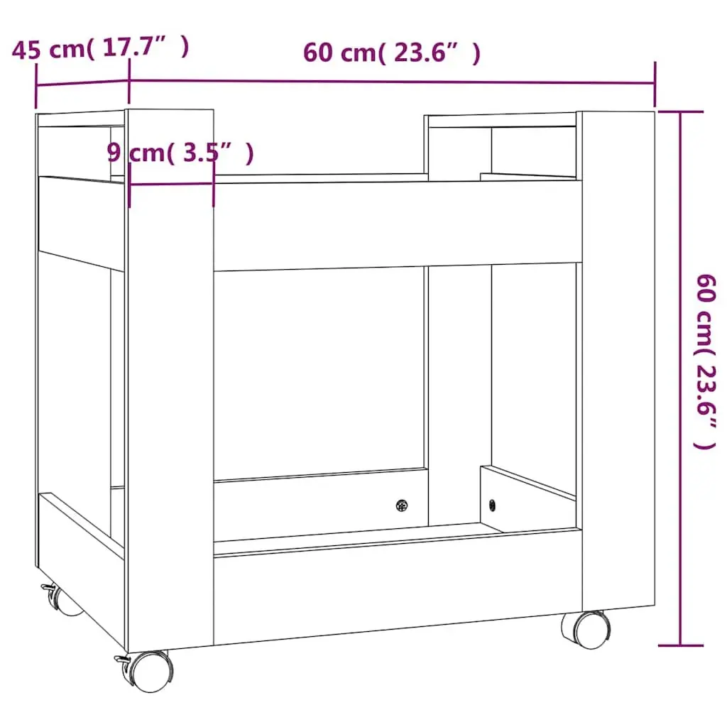 Desk Trolley Engineered Wood 60x45x60cm Black Rolling Storage Shelves