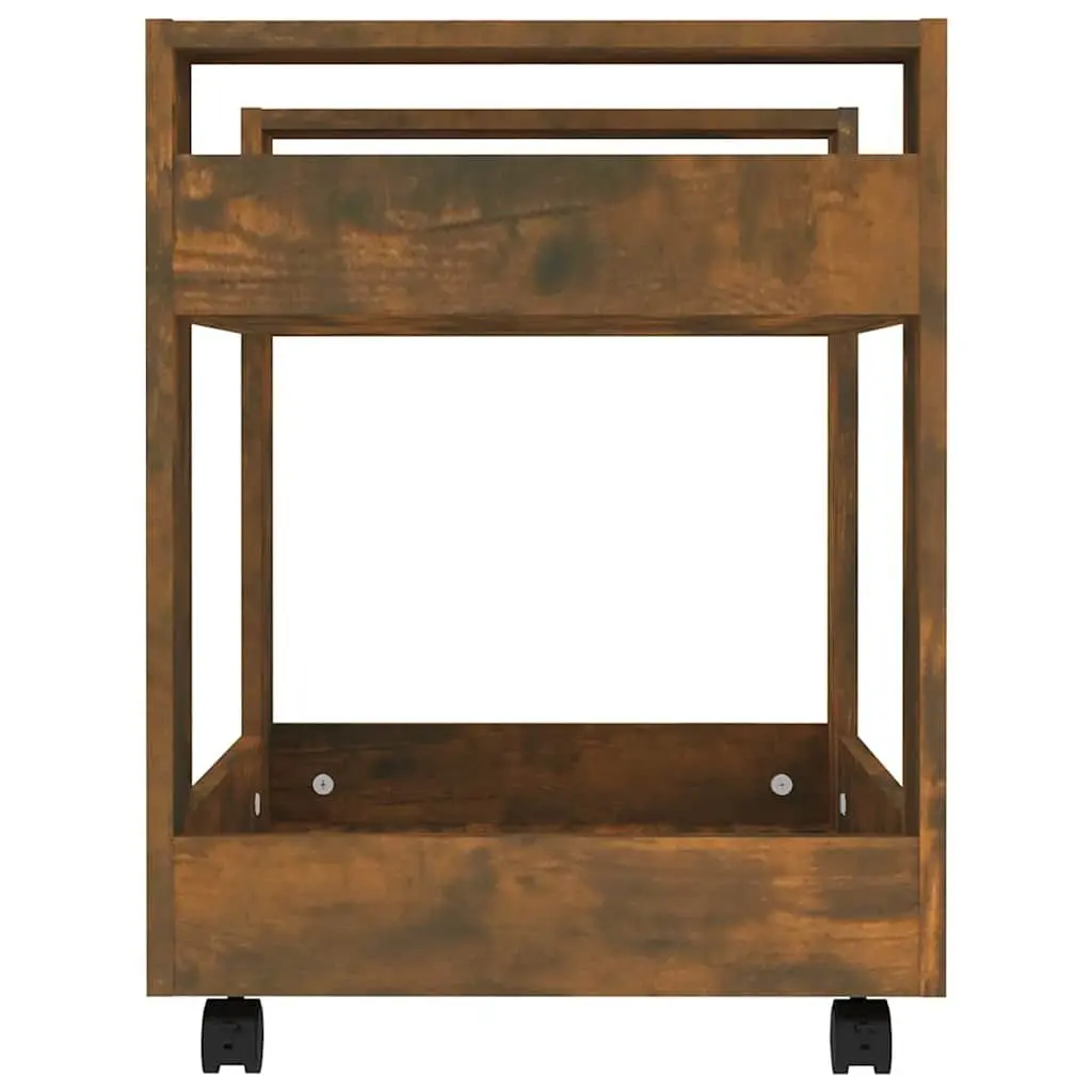 Desk Trolley Engineered Wood 60x45x60 cm Brown Smoked Oak Open Shelves Mobile Casters