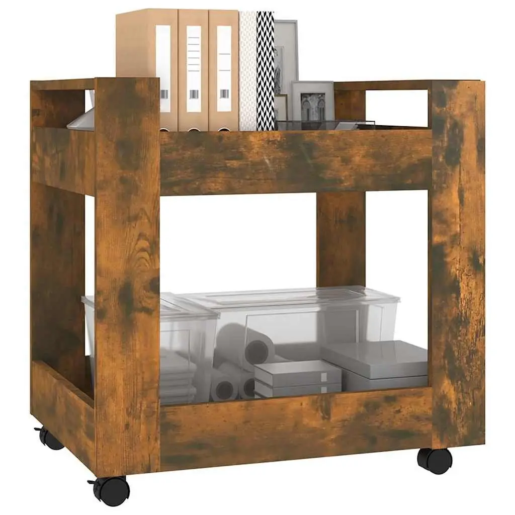 Desk Trolley Engineered Wood 60x45x60 cm Brown Smoked Oak Open Shelves Mobile Casters
