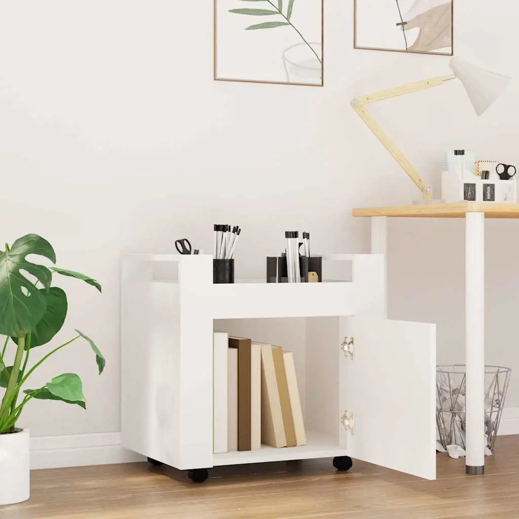 Storage Trolley Engineered Wood 60W x 45D x 60H cm White Mobile Office Organiser