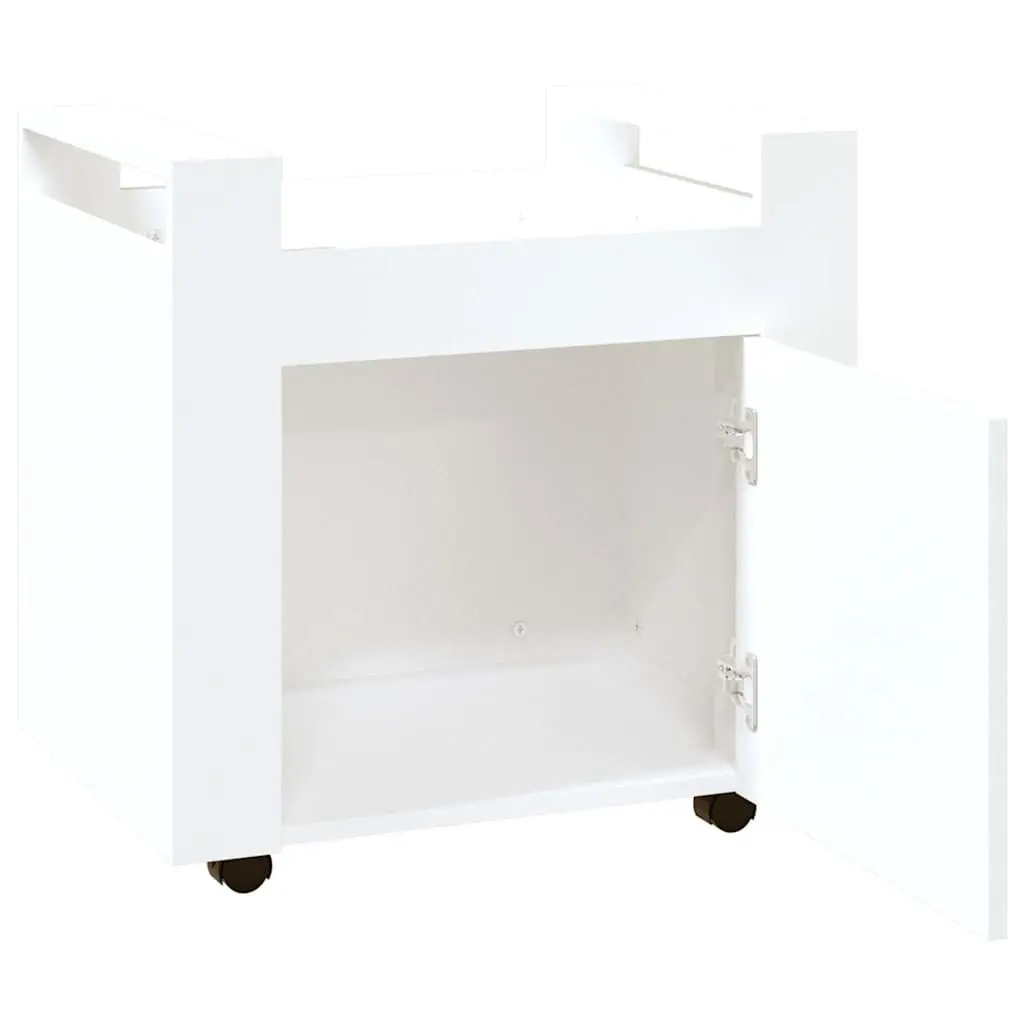 Storage Trolley Engineered Wood 60W x 45D x 60H cm White Mobile Office Organiser