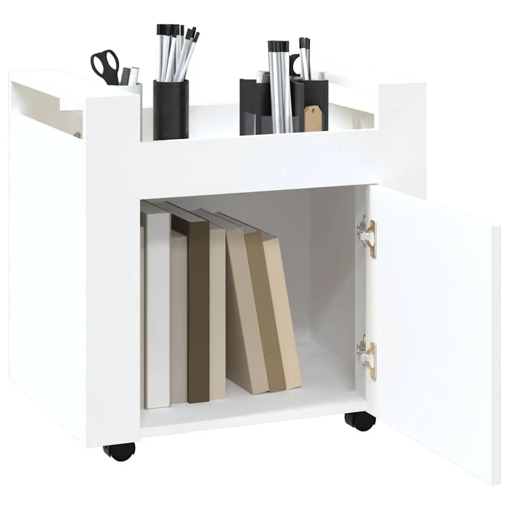 Storage Trolley Engineered Wood 60W x 45D x 60H cm White Mobile Office Organiser