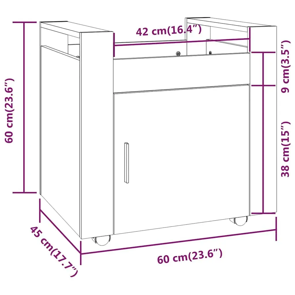 Storage Trolley Engineered Wood 60W x 45D x 60H cm White Mobile Office Organiser