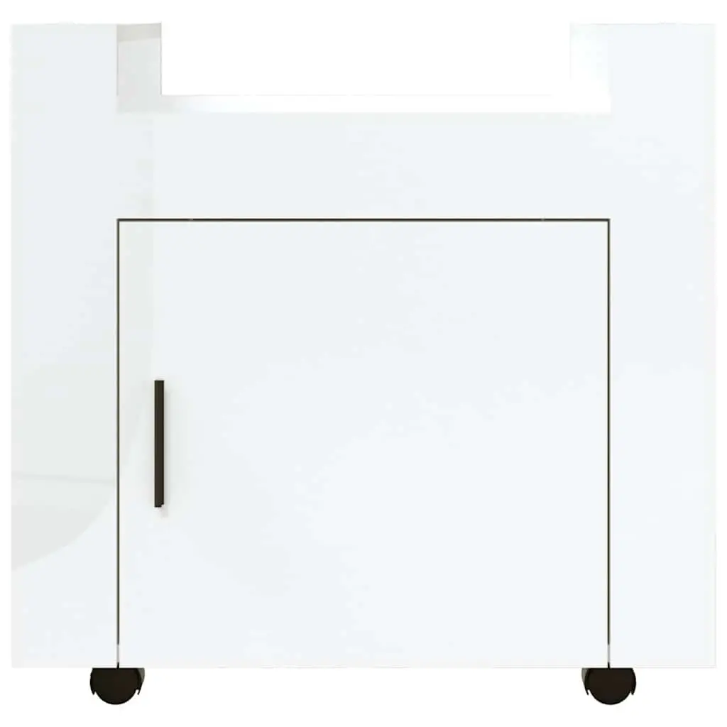 Desk Trolley Engineered Wood 60x45x60cm White Gloss Mobile Storage Cart With Door and Casters