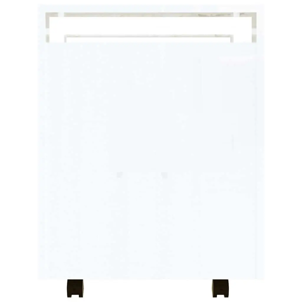 Desk Trolley Engineered Wood 60x45x60cm White Gloss Mobile Storage Cart With Door and Casters