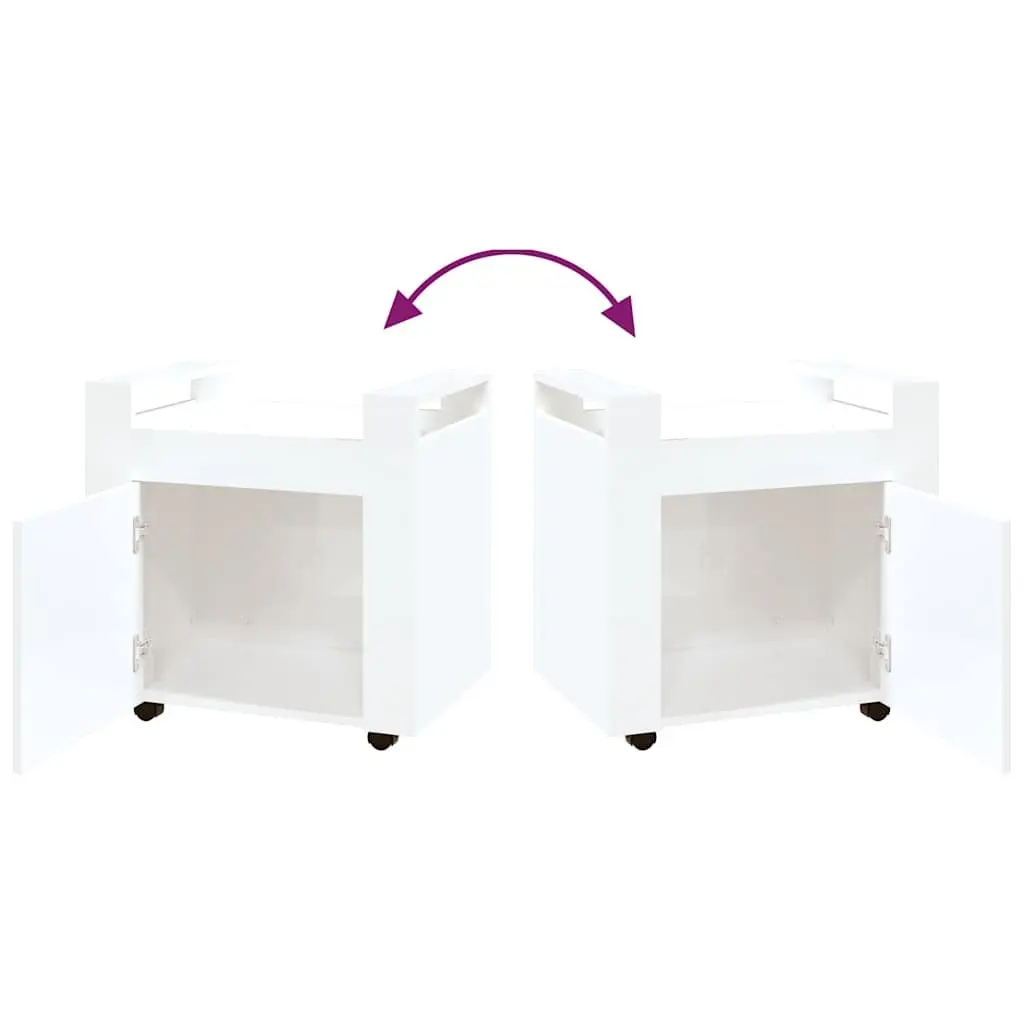 Desk Trolley Engineered Wood 60x45x60cm White Gloss Mobile Storage Cart With Door and Casters