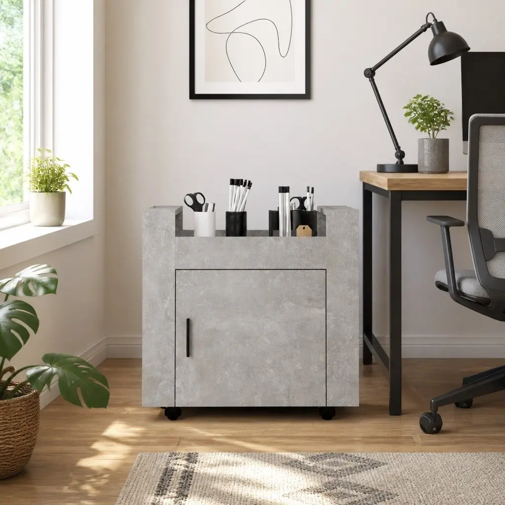 Desk Trolley Engineered Wood 60x45x60cm Grey Mobile Storage Cabinet with Casters