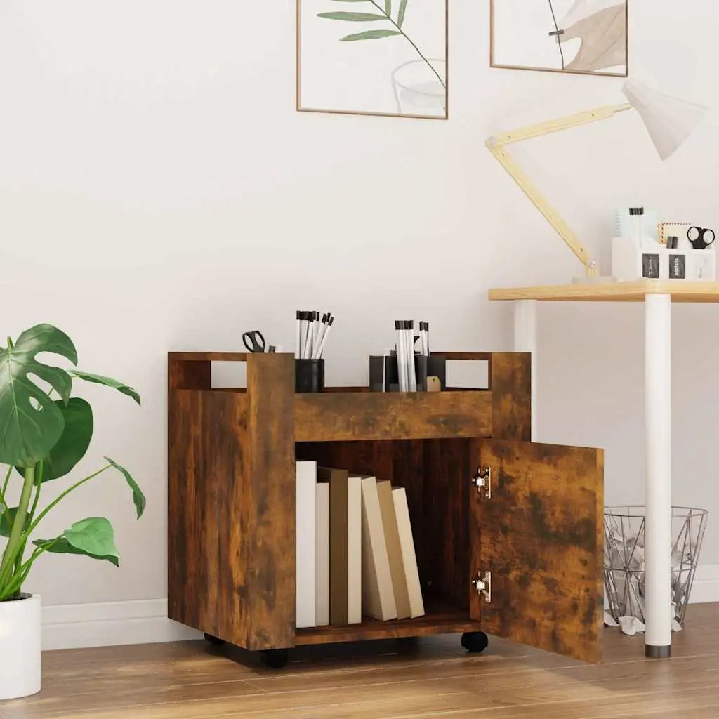 Brown Engineered Wood Desk Trolley with Door