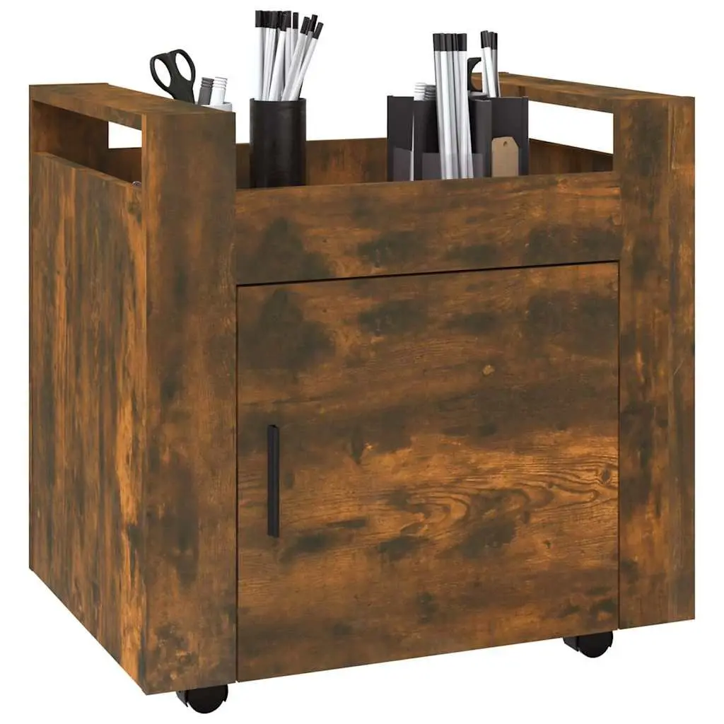 Brown Engineered Wood Desk Trolley with Door