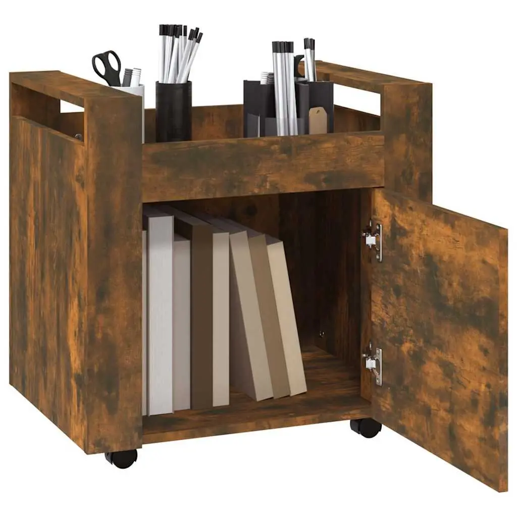 Brown Engineered Wood Desk Trolley with Door