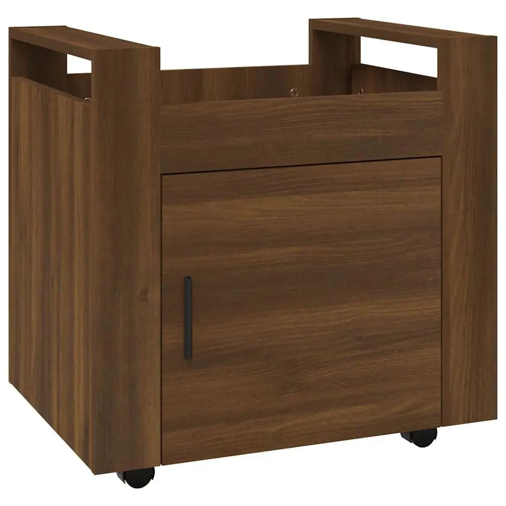 Brown Oak Desk Trolley Storage Cabinet on Wheels