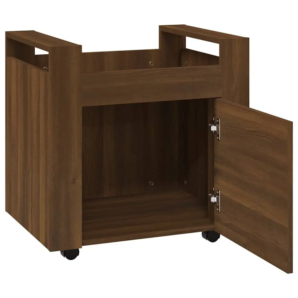 Brown Oak Desk Trolley Storage Cabinet on Wheels