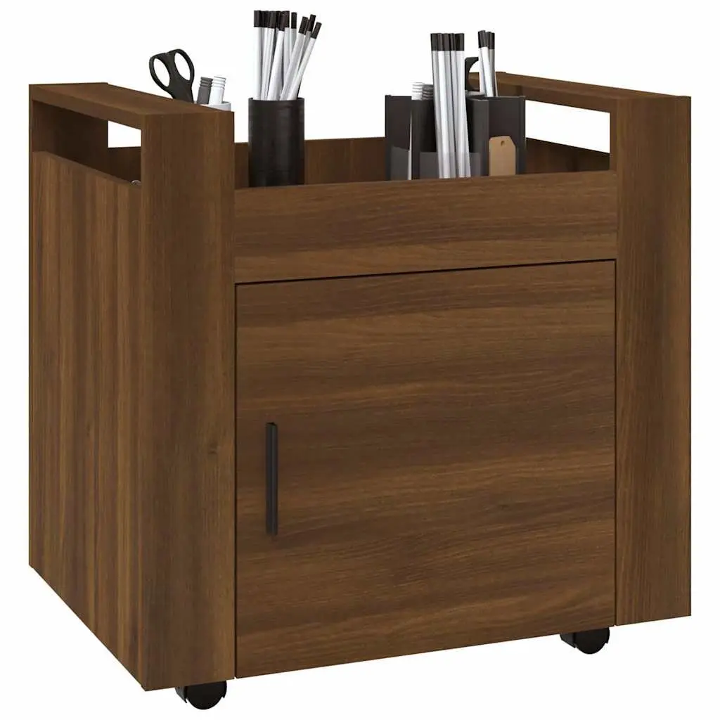 Brown Oak Desk Trolley Storage Cabinet on Wheels