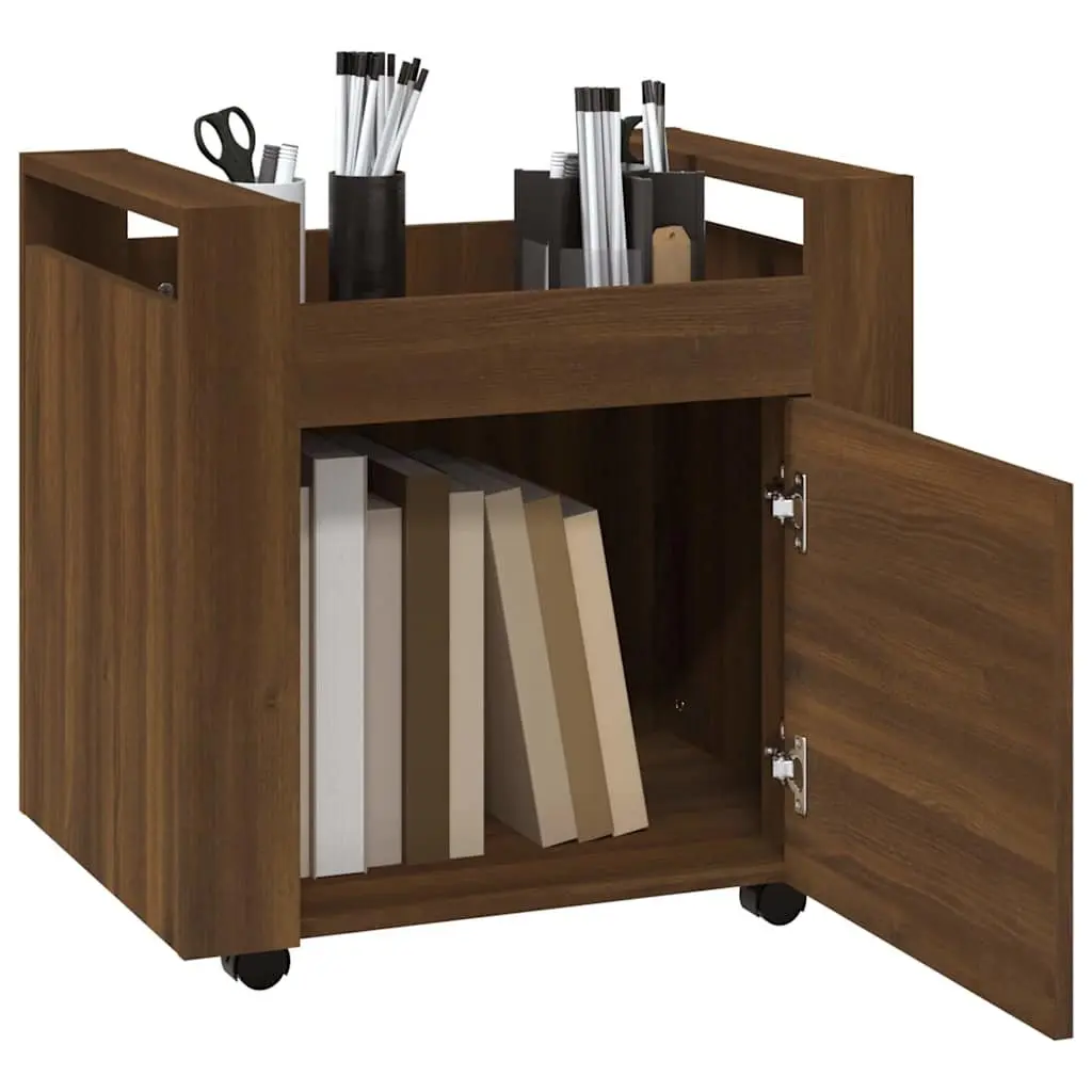 Brown Oak Desk Trolley Storage Cabinet on Wheels