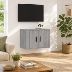 Stylish Wall Mounted TV Cabinet with Grey Finish