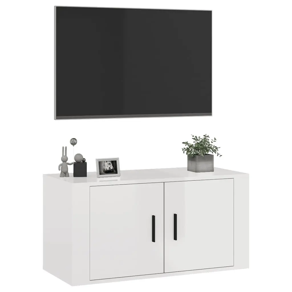 High Gloss White Wall Mounted TV Cabinet 80x34.5x40cm