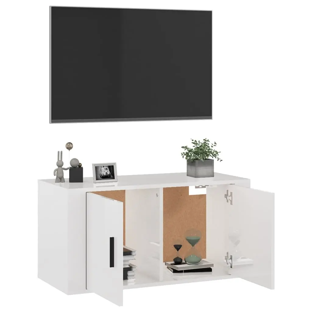 High Gloss White Wall Mounted TV Cabinet 80x34.5x40cm