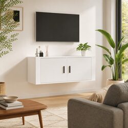 Sturdy Wall Mounted TV Cabinet in White 100x34.5x40 cm
