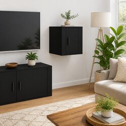 Sturdy Black Wall Mounted TV Cabinet 40x34.5x40cm