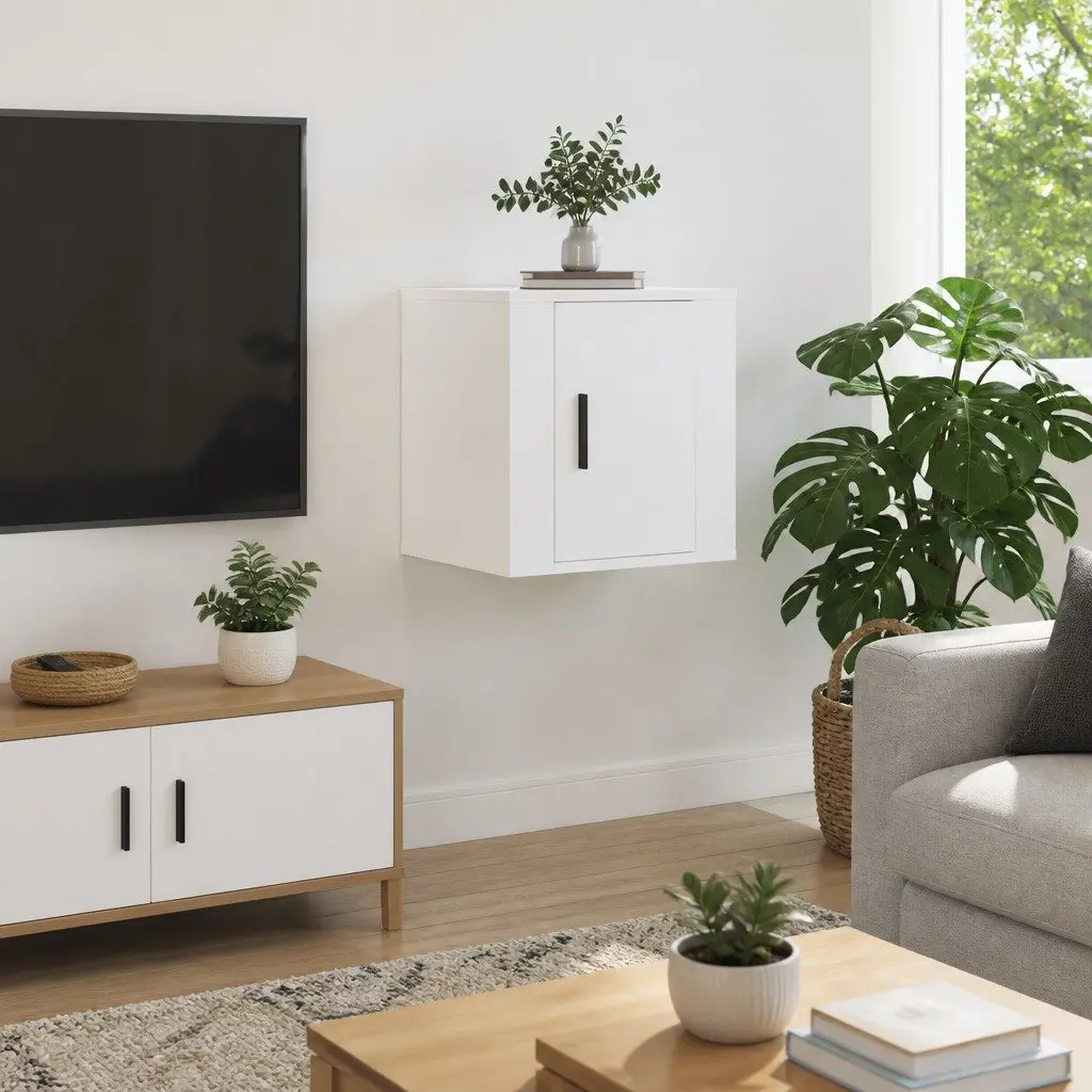 Wall Mounted TV Cabinet Engineered Wood 40x34.5x40cm White High Gloss Storage Unit