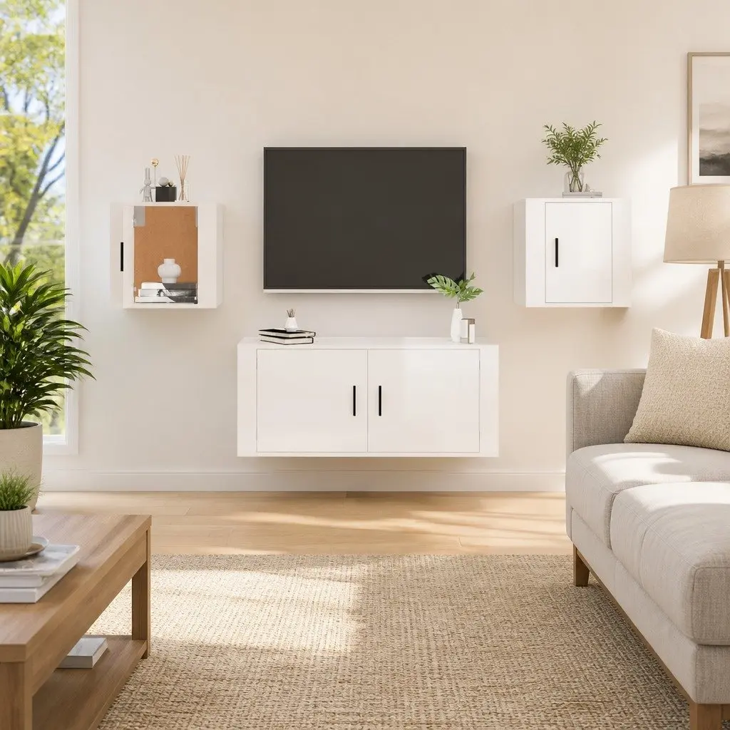 High Gloss White Wall Mounted TV Cabinet with Ample Storage