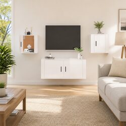 High Gloss White Wall Mounted TV Cabinet with Ample Storage