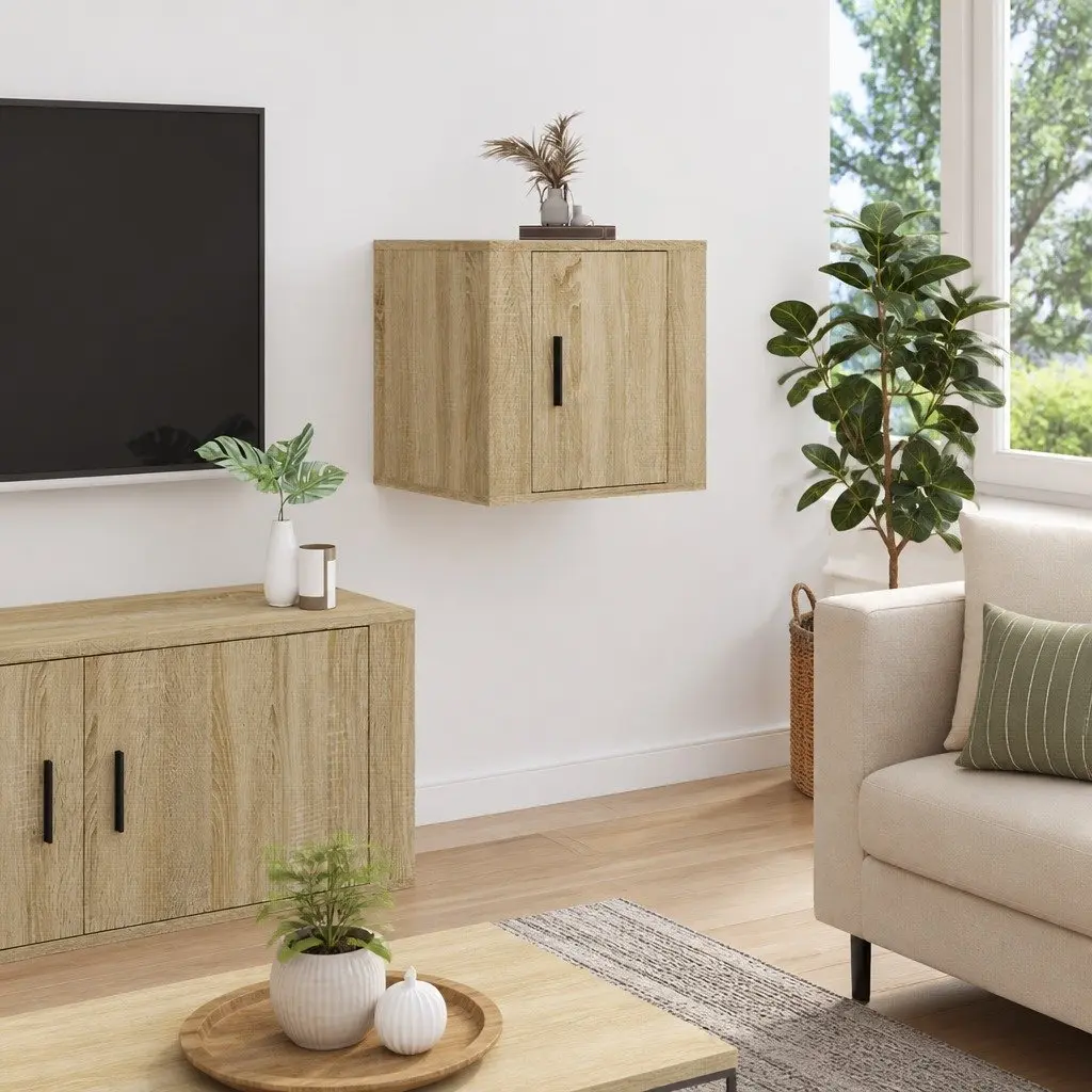 Brown Wall Mounted TV Cabinet for Media Storage