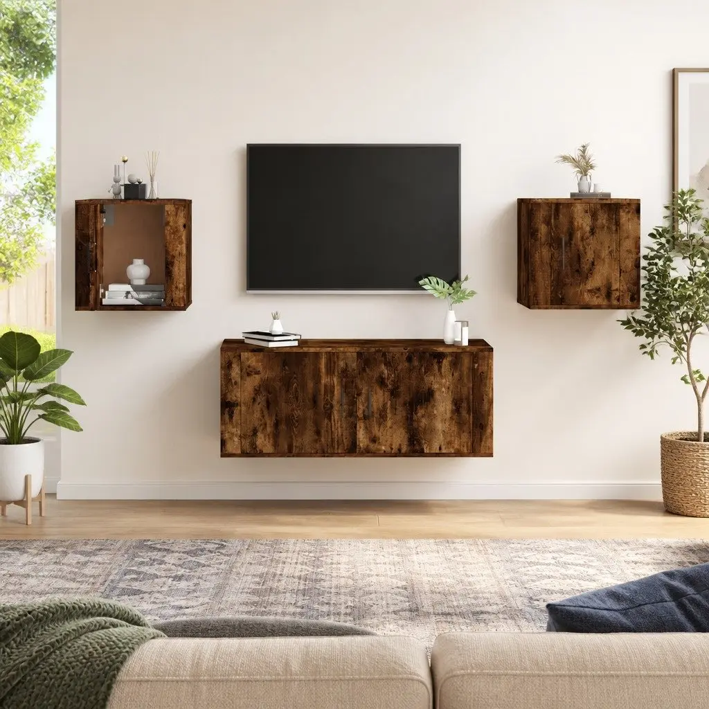 Smoked Oak Floating TV Cabinet with Ample Storage