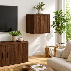 Elegant Brown Oak Wall Mounted TV Cabinet