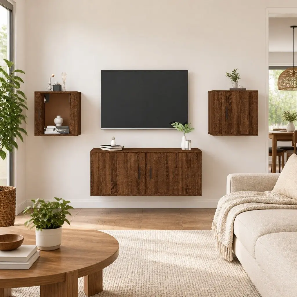 Wall Mounted TV Cabinet Engineered Wood 40 x 34.5 x 40 cm Brown Oak 2 Piece