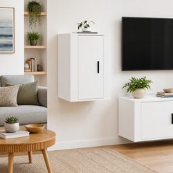 White Wall-Mounted TV Cabinet with Dual Storage Spaces