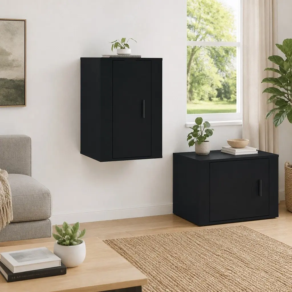 Black Wall Mounted TV Cabinet with Two Compartments