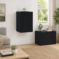 Stylish Black Wall Mounted TV Cabinet with Two Compartments