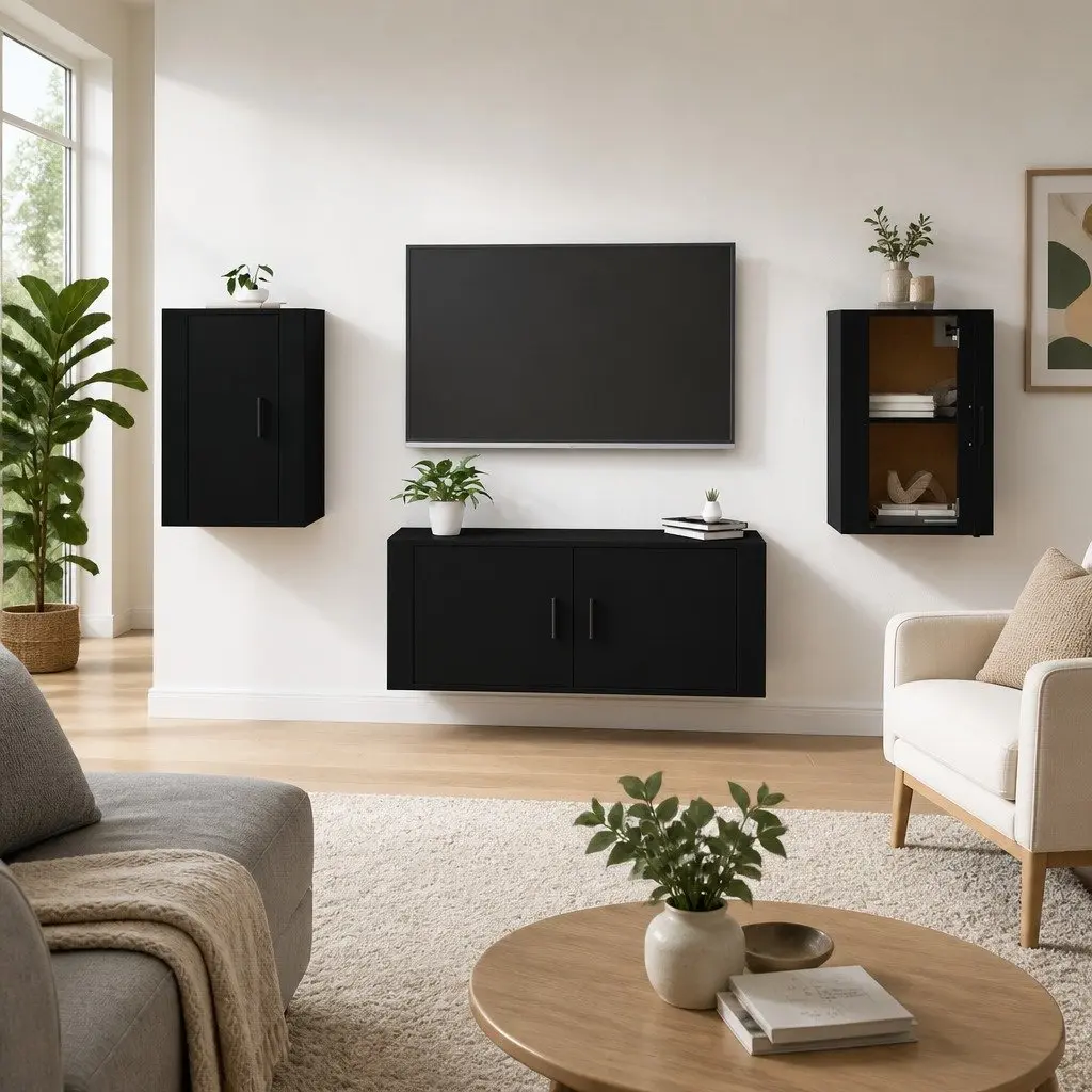 Wall Mounted TV Cabinet Engineered Wood 40 x 34.5 x 60 cm Black 2 Piece