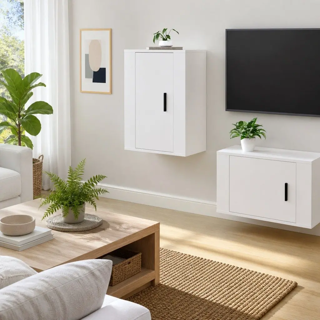 High Gloss White Wall Mounted TV Cabinet for Storage