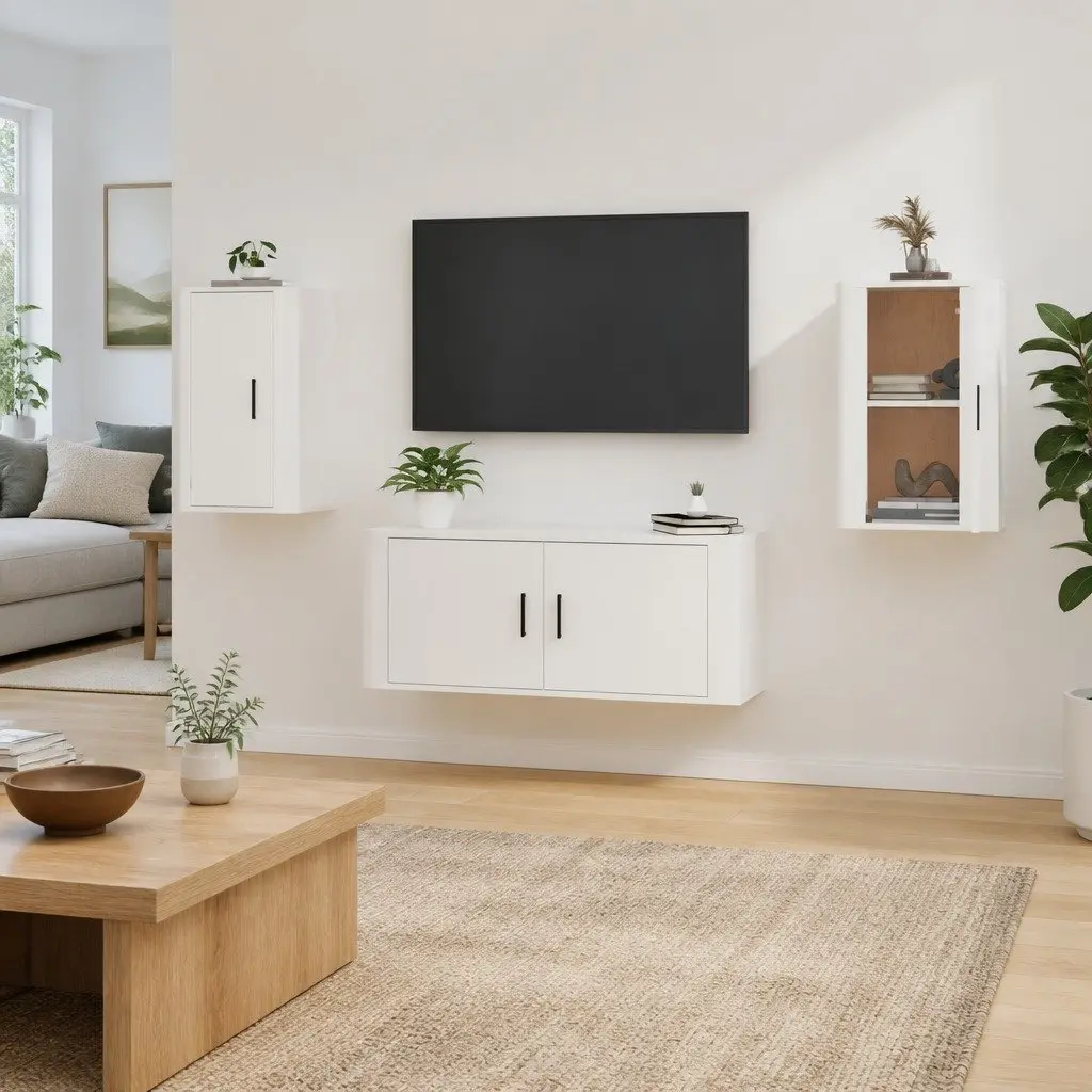 Wall Mounted TV Cabinet Engineered Wood 40x34.5x60cm White High Gloss
