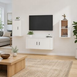 Stylish Wall Mounted TV Cabinet in White High Gloss