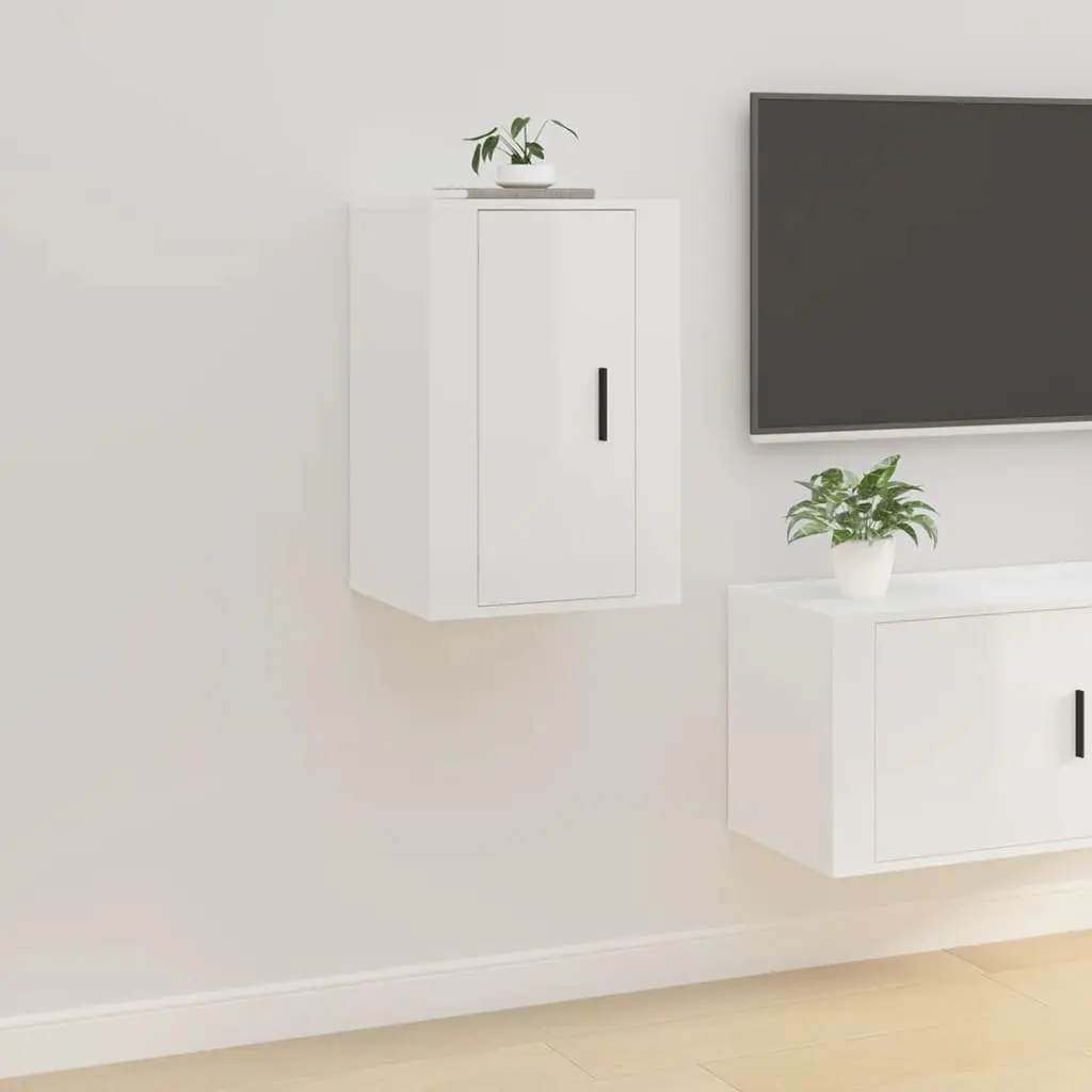 Wall Mounted TV Cabinet Engineered Wood 40x34.5x60cm White High Gloss