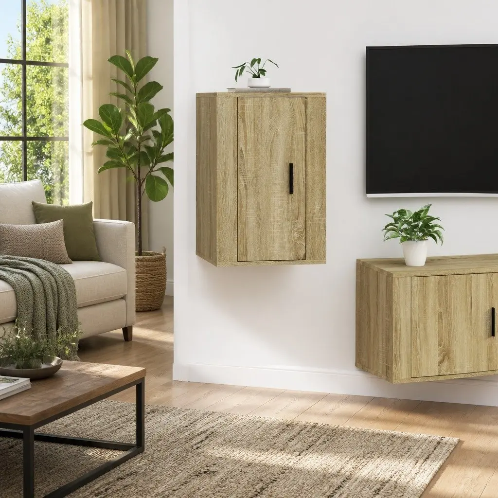 Brown Wall Mounted TV Cabinet with Storage